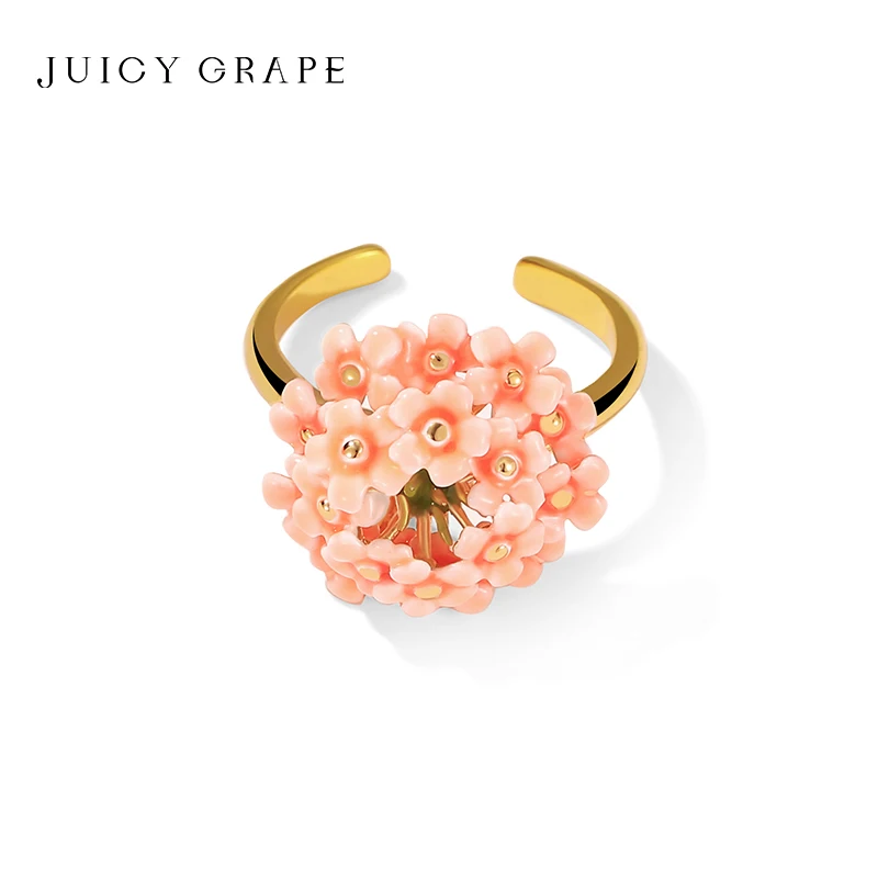 Juicy Grape Handcrafted Purple Enamel Forget-Me-Not Flower Ring for Women Elegant Violet Jewelry Gift for Engagement Party