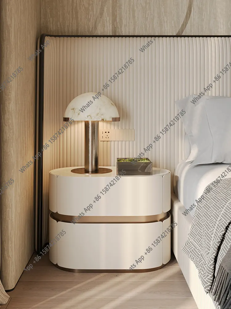 

Italian light luxury oval marble bedside table, French high-end designer style fashion