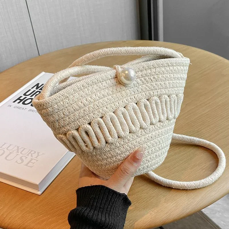 Pearl fashion mini shoulder crossbody bag forest style small bag trendy woven bag women\'s bag summer bucket beach bag