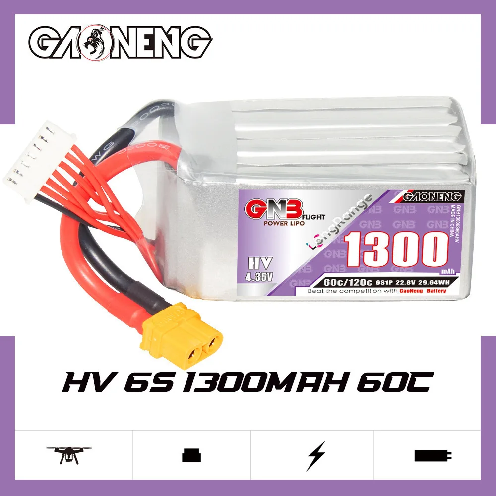 GNB 6S 22.8V 1300mAh  60C/120C Lipo Battery For Racing Drone FPV Quadcopter Helicopter Airplane RC Car Boat Model Parts Hobby