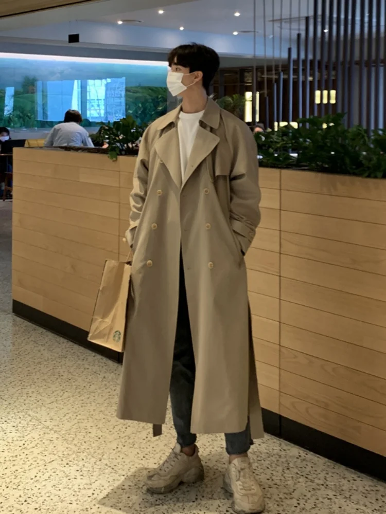 

Мужское длинное утепленное осенне-зимнее пальто с двубортной застежкой, в британском стиле, в стиле Ктулху, рабочая одежда, молодежное, модное, с отложным воротником, с боковыми карманами