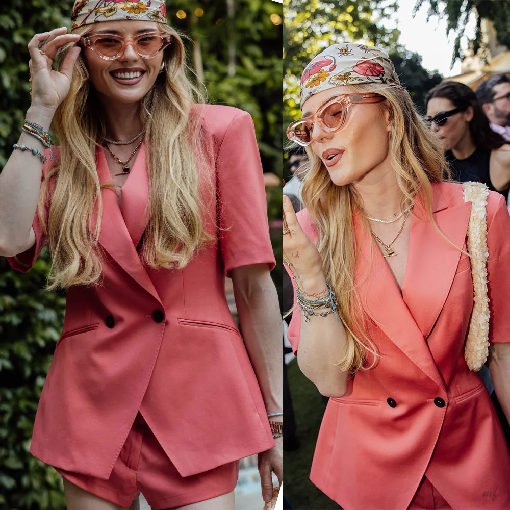 Women's Dresses Suit Gowns Elegant Sheer Lapel Two Buttons Jacket Coat And Shorts For Female Satin 2 Pieces Suit Customized W623