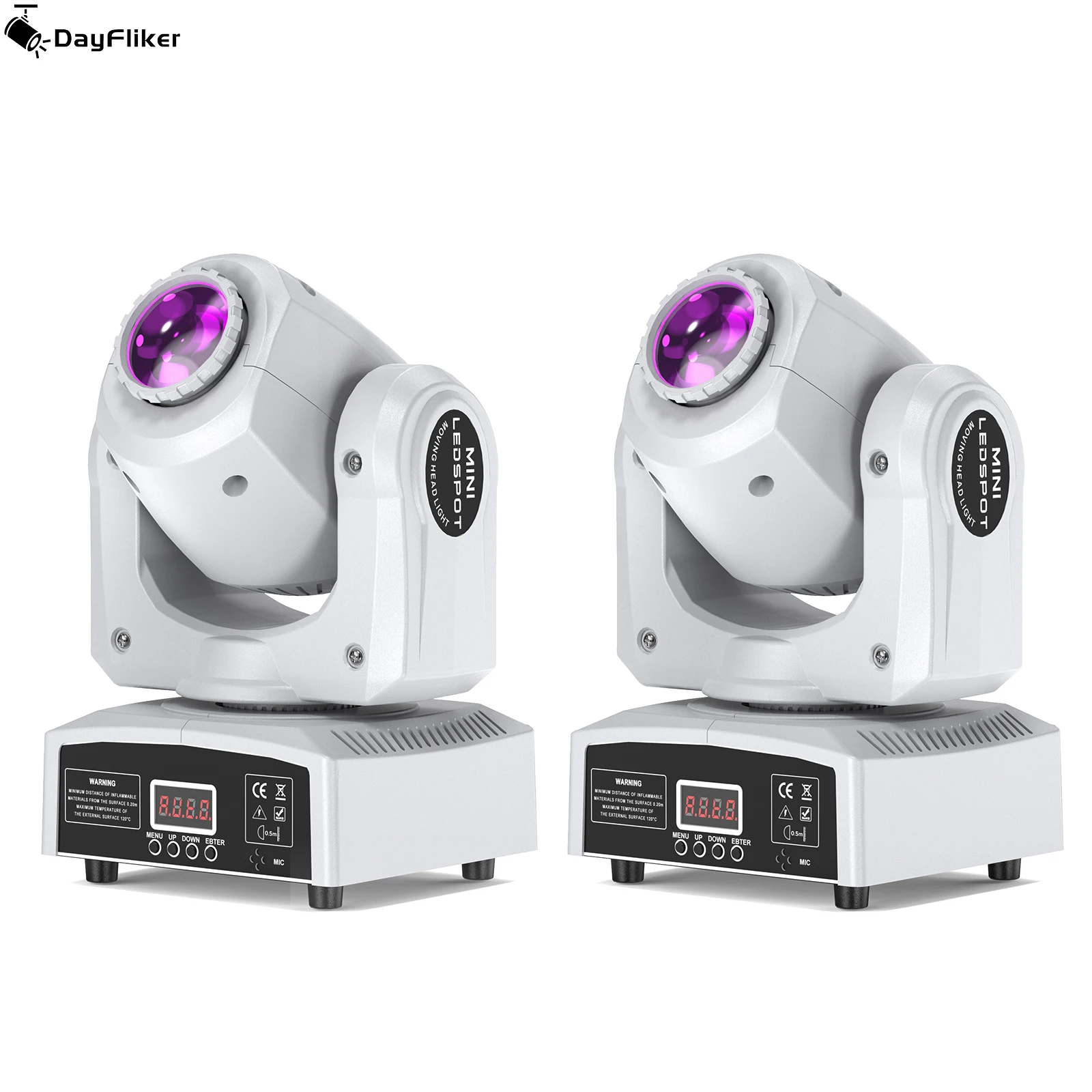 DayFlicker 2Pcs 120W White Stage RGBW LED Moving Head 8 Colors + 8 Gobos DMX512 Voice Control For Christmas Party Disco Wedding