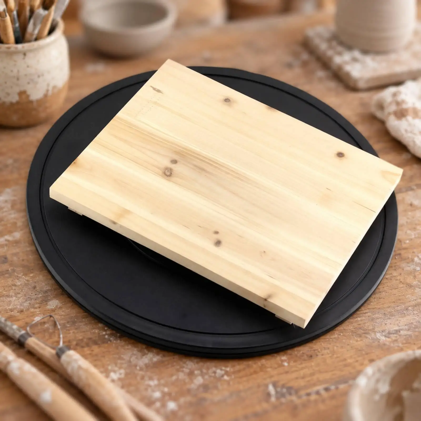 360 Degree Rotating Pottery Turntable for Clay Work Sculpture Display Stand Low Profile Black Tabletop Tool