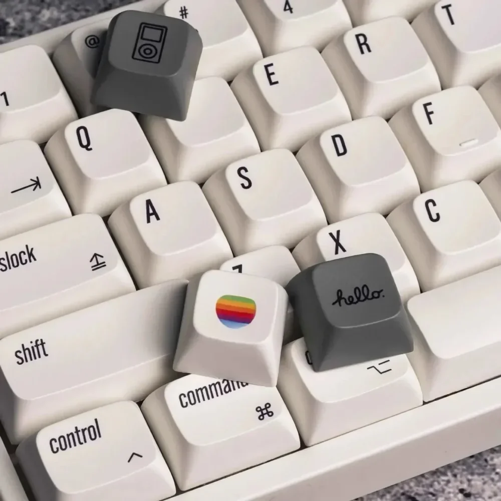 GEFENSI Mac Apple Style Keycaps, XDA Height, PBT, Heat Sublimation, Minimalist White Mechanical Keyboard For Cherry MX Switch DI