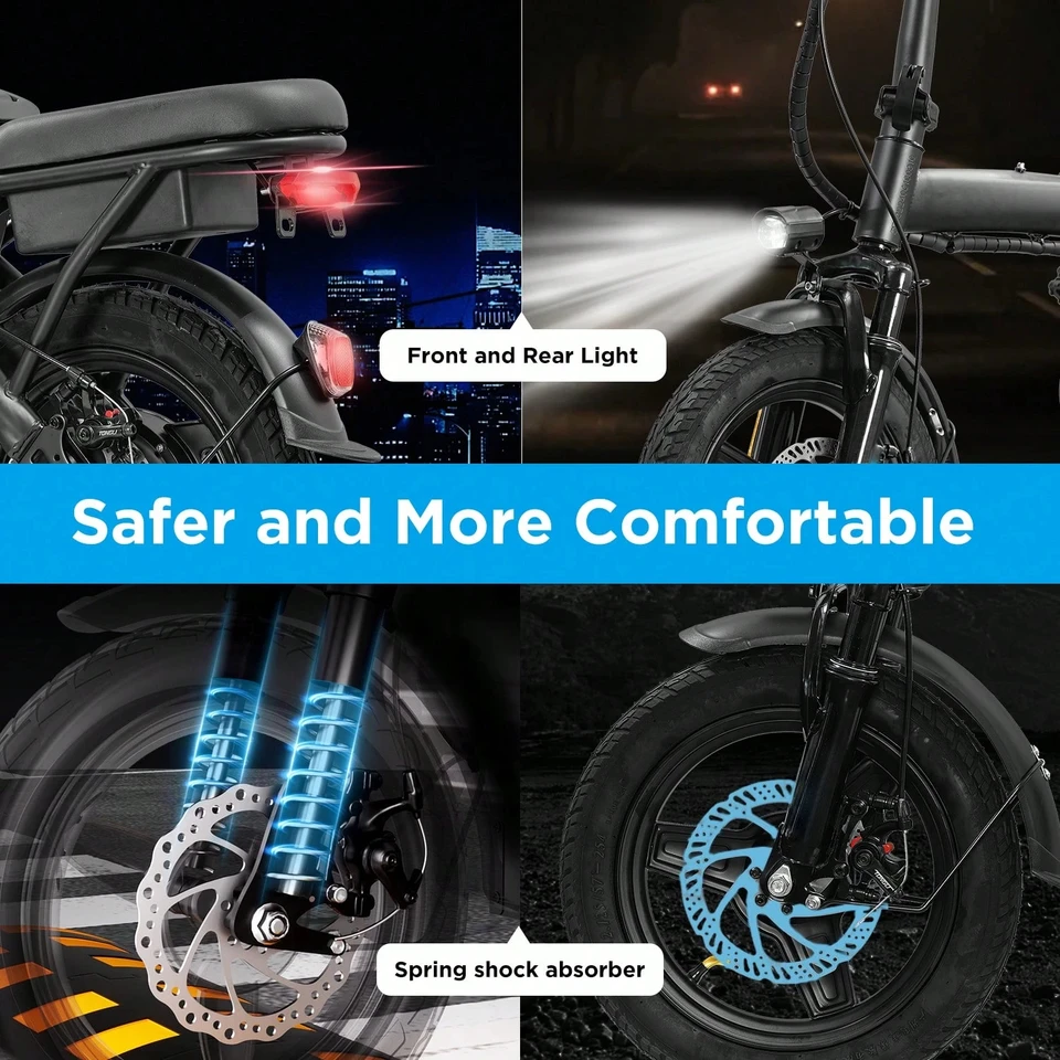 G11 Folding Electric Bike 500W Motor 48V 10.4Ah Battery 14-inch Foldable E-bike 23MPH Dual Seat Dual Disc Brakes City Commuter Electric Bicycle with Basket Phone Holder image 8