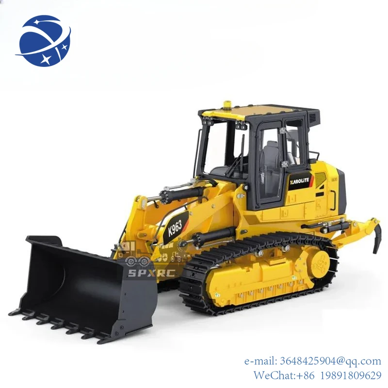 YYHC 1/18 Metal Hydraulic Crawler Loader K963 with Light Group Rear Plow Dual Motor Drive Crawler KABOLITE Metal Model Pre-sale