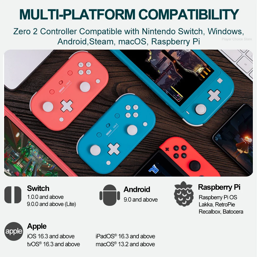 8BitDo Gamepads for Nintendo Switch Controller Lite 2 Controle for Raspberry Pi Android iOS iPadOS tvOS macOS Turtbo function