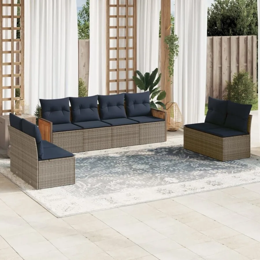 

8 Piece Patio Sofa Set with Cushions Gray Poly Rattan