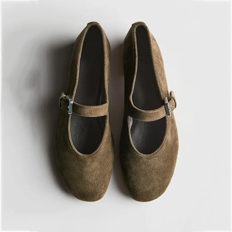 Withered Southern France Minimalist Brown Mary Jane Shoes Retro Round Head Flat Bottom Straw Loafers Elegant Women's Shoes Woman
