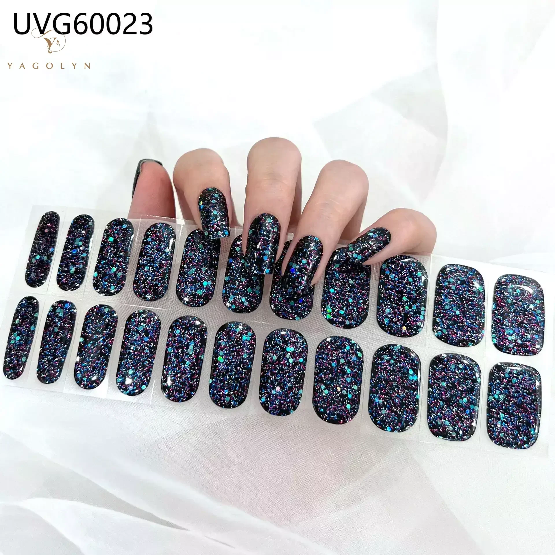 16/20Tips Semi-Uitgeharde Nail Wraps Flash Massief Lijm Waterdichte Langdurige Gel Nail Stickers Voor UV-Lamp Nodig Manicure