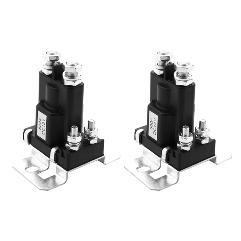 2Pcs 4 Terminal 12V 500A Car Start Relay Dual Battery Isolator Automobile Start Solenoid Relay Car On/Off Power