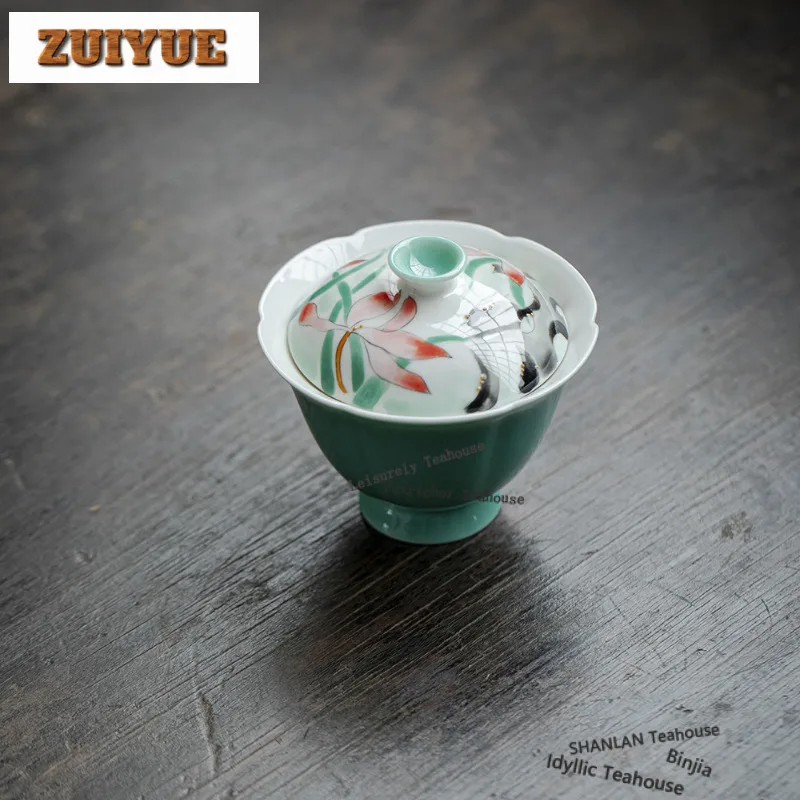 

120 мл ручная роспись Орхидея Гаявань, чайная варенья ручной работы, чайная миска с крышкой, набор для приготовления чая, миска, чайные предметы, коллекция принадлежностей