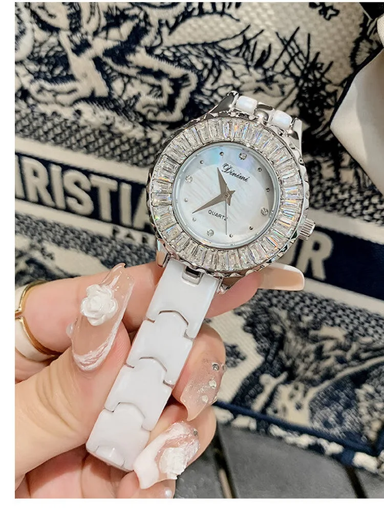 DINIMI female niche brand national watch light luxury diamond student ceramic shellfish mother wheel new lady waterproof quartz
