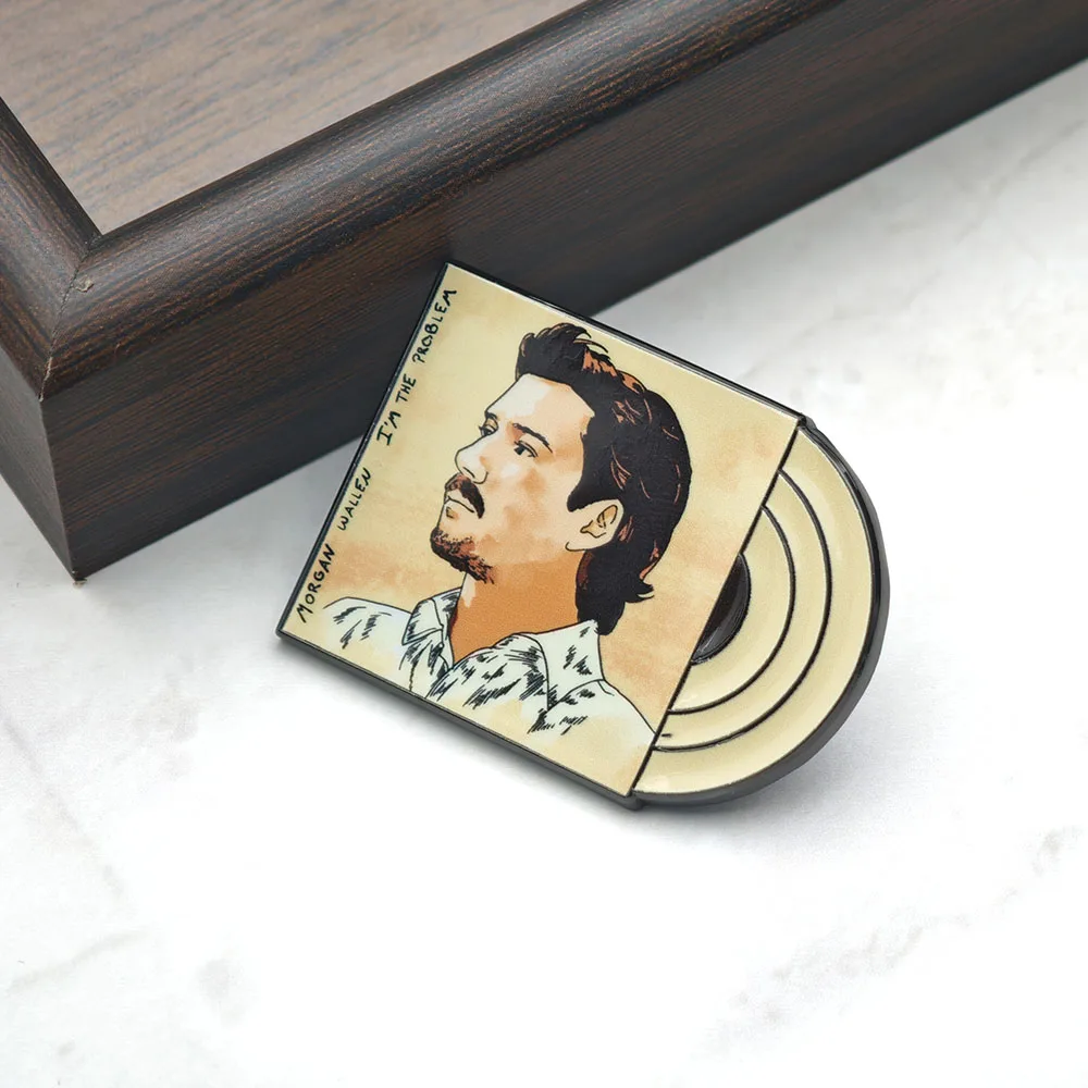 M-Morgan Wallen – Ich bin das Problem – Brosche, Anstecker für Country-Musik-Fans, Reversnadel, beige Vinyl-Schallplatten-Abzeichen, Album-Sammlerstück, Schmuck, Geschenk. – Detail 6