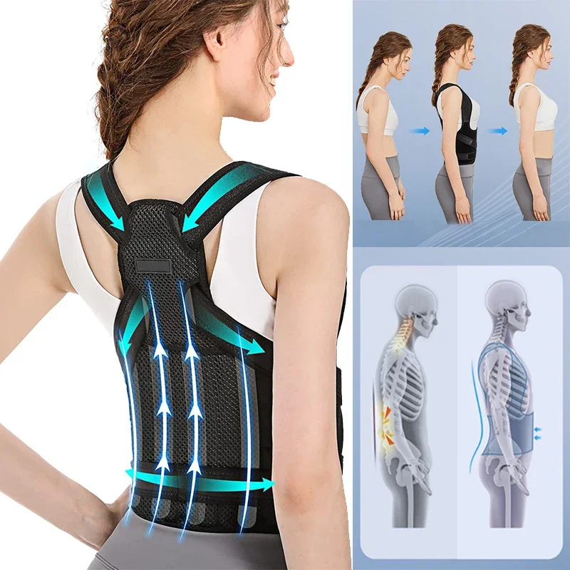 

black Lumbar back posture correction band adjustable Back posture corrector vestand belt for back support belt Relieve pain