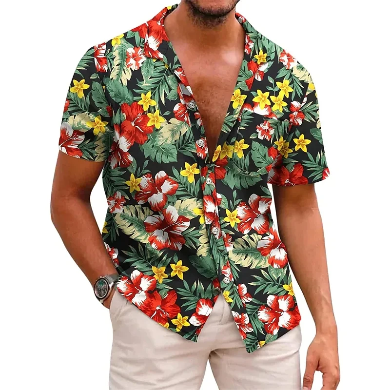 Chemises tropicales hawaïennes pour hommes, impression 3D, vacances de plage, manches courtes, t-shirt en Y, Zones Me Blouse, 5XL, 2022