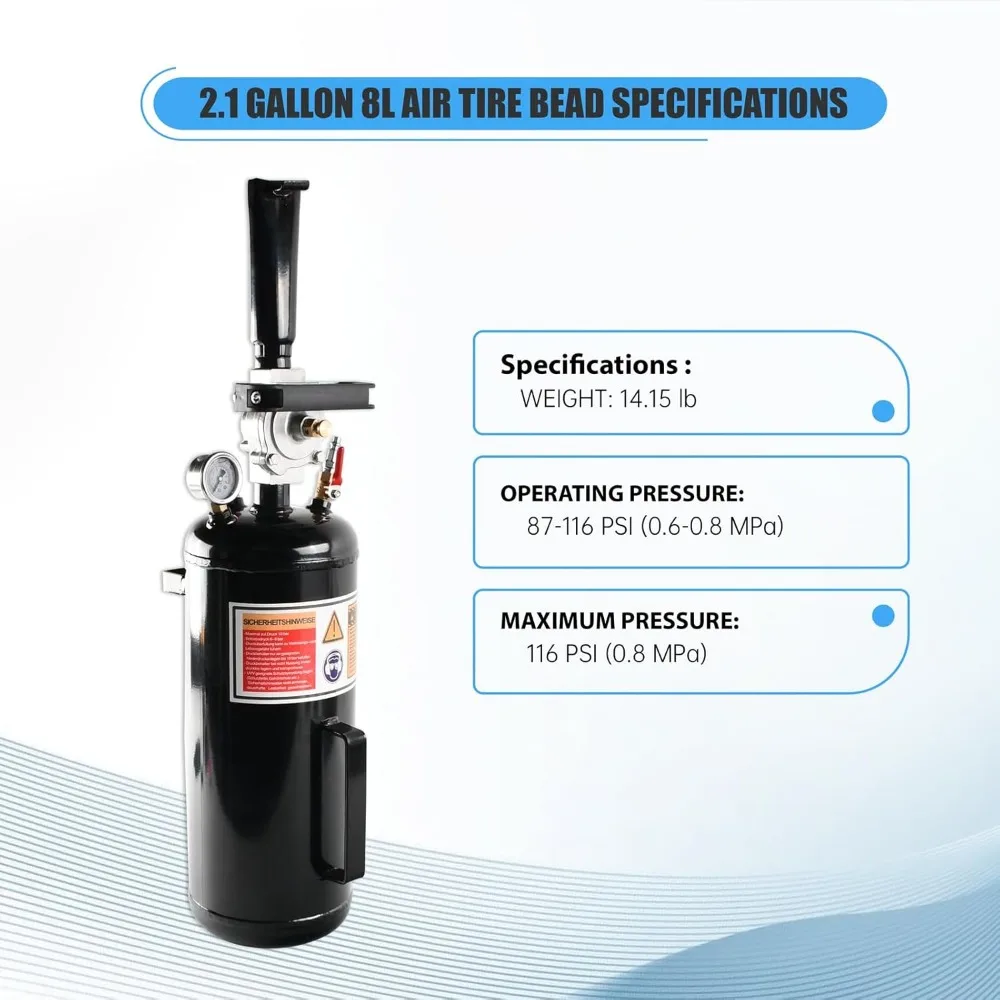 مقعد خرز للإطارات الهوائية سعة 8 لتر مع مكبر ومقياس 116 رطل لكل بوصة مربعة للسيارة والشاحنات وإطارات ATV #2