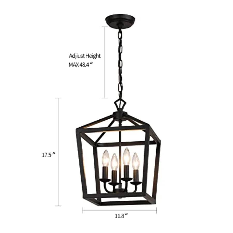 Farmhouse Rustic Lantern Chandelier Hanging Light Fixture 4-Lights for Kitchen Island Dining Room Hallway Entryway Foyer UL Lis