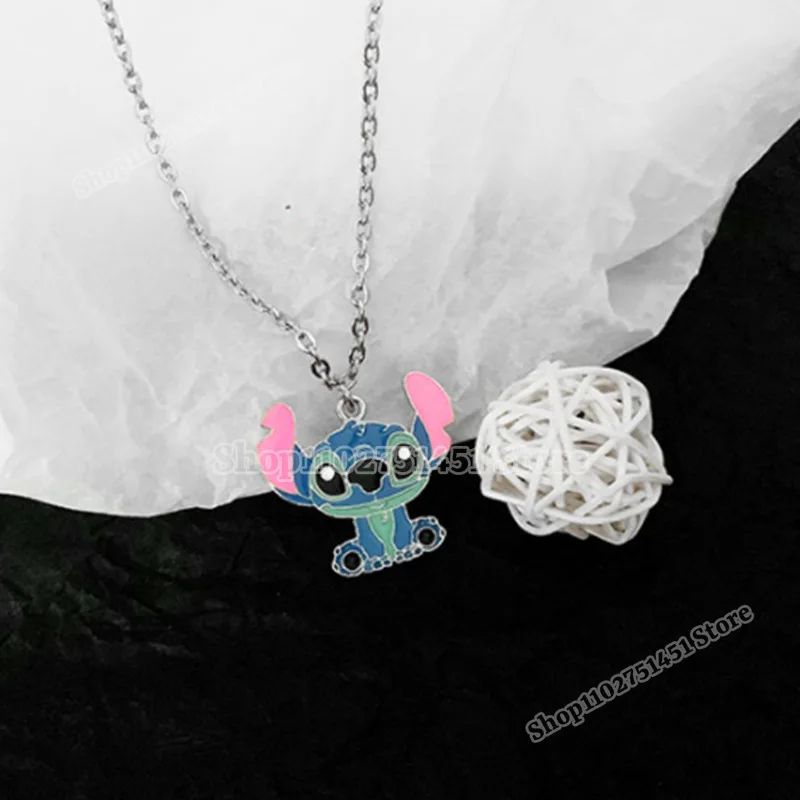 Cute Disney Stitch Necklace with Long Cross Chains Lilo Stich Figure Charms for Couple Accessories Jewelry Fashion Cartoon Alloy