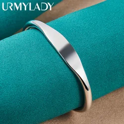 URMYLADY 925 Sterling Silver 5mm Smooth Flat Bangles Bracelet For Women Wedding Fashion Charm Jewelry