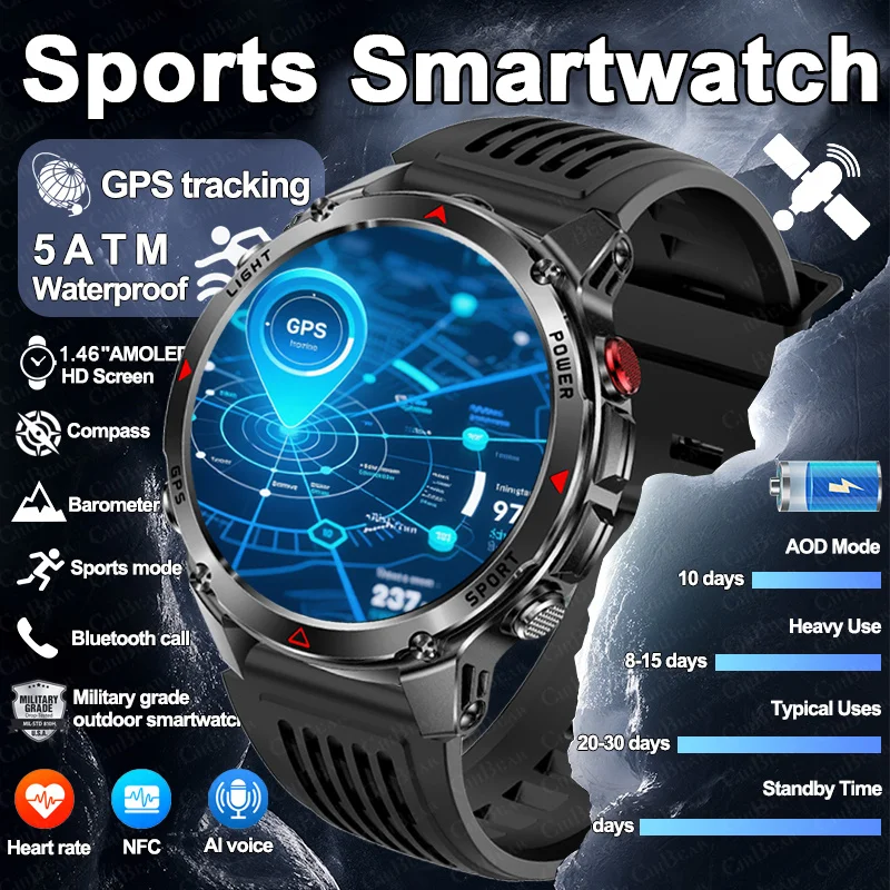 

Professional GPS Sports Outdoor Smart Watch Men Heart Rate Compass Altimeter Bluetooth Call 3ATM Waterproof Smartwatch 2025 New