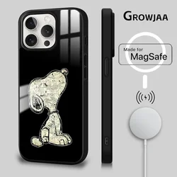 S-Snoopy Cute Cartoon Phone Case For iPhone 15 14 13 12 11 Pro Max Plus Mini Mirror Magnetic Cover Funda Magsafe Case