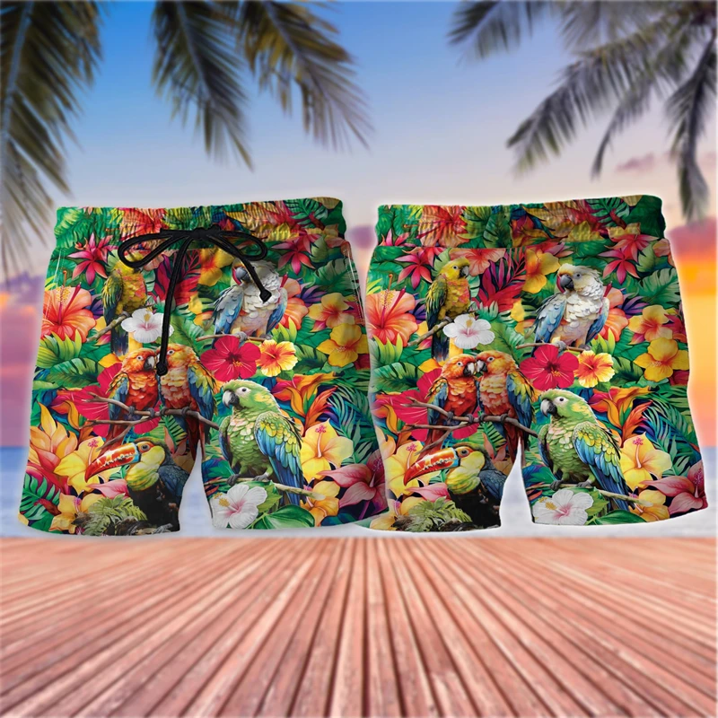 Fashion Parrot Graphic Hawaiian Beach Shorts Summer Casual Surfing Vacation 3D Printed Short Pants Loose Harajuku Swim Trunks