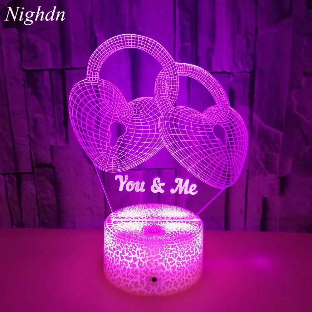 3D Love Lock LED Night Light Lamp Bedroom Decoration 7 Color Changing Valentine's Day Birthday Gift for Girlfriend Boyfriend