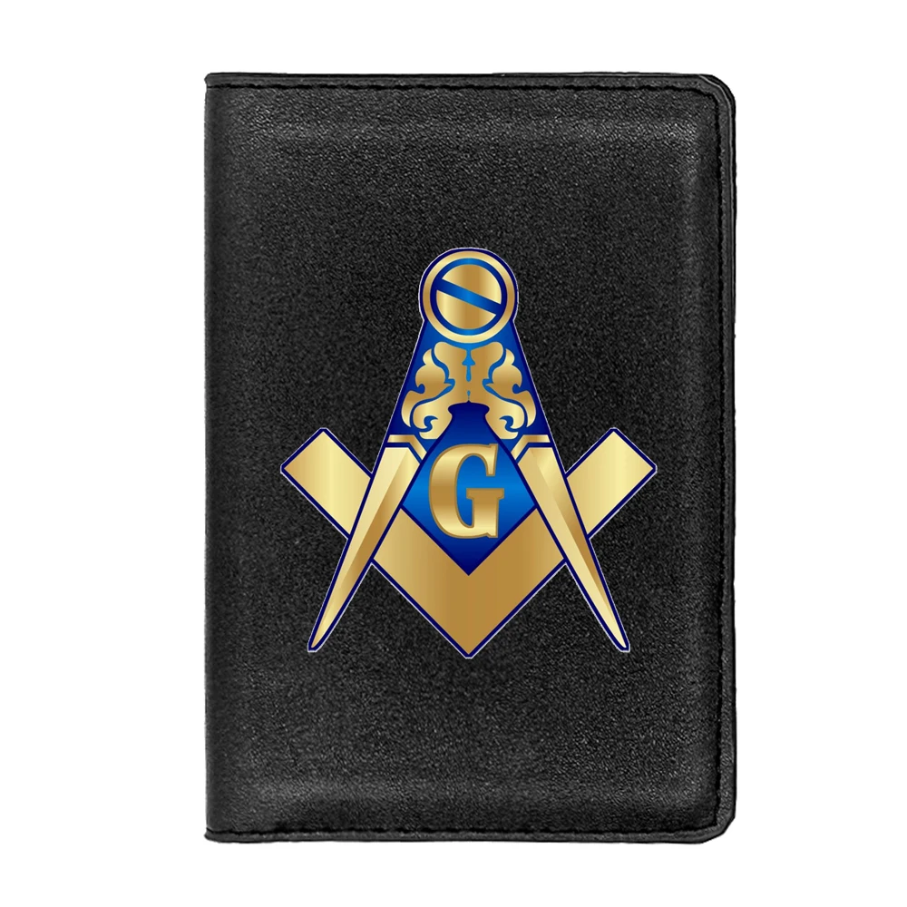 New Arrival Freemasonry sign design Passport Cover Men Women Leather Slim ID Card Travel Holder Pocket Wallet Purse Money Case