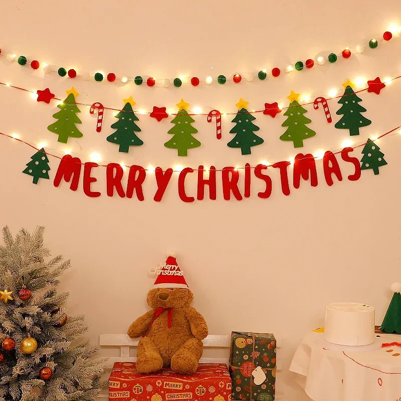DIY Handmade LED String Light Merry Christmas Holiday Hanging Decor Home Room Background Pull Flag Pendant