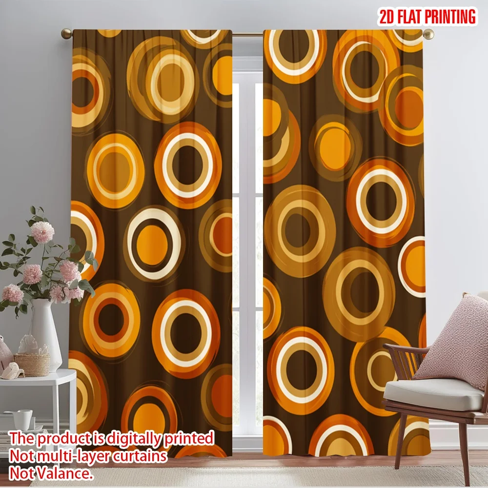 2pcs,2D plane printing Light Filtering Curtains Retro Orange Circles Versatile 100% Polyester (without rod) Gifts Ldeal for