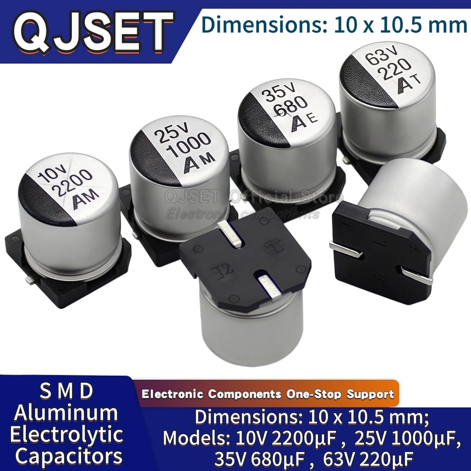 20 Pcs 10x10.5mm 10V2200UF 25V1000UF 35V680UF 63V220UF Small-Size SMD M1010CNVC 10*10.5mm SMD Aluminum Electrolytic Capacitors