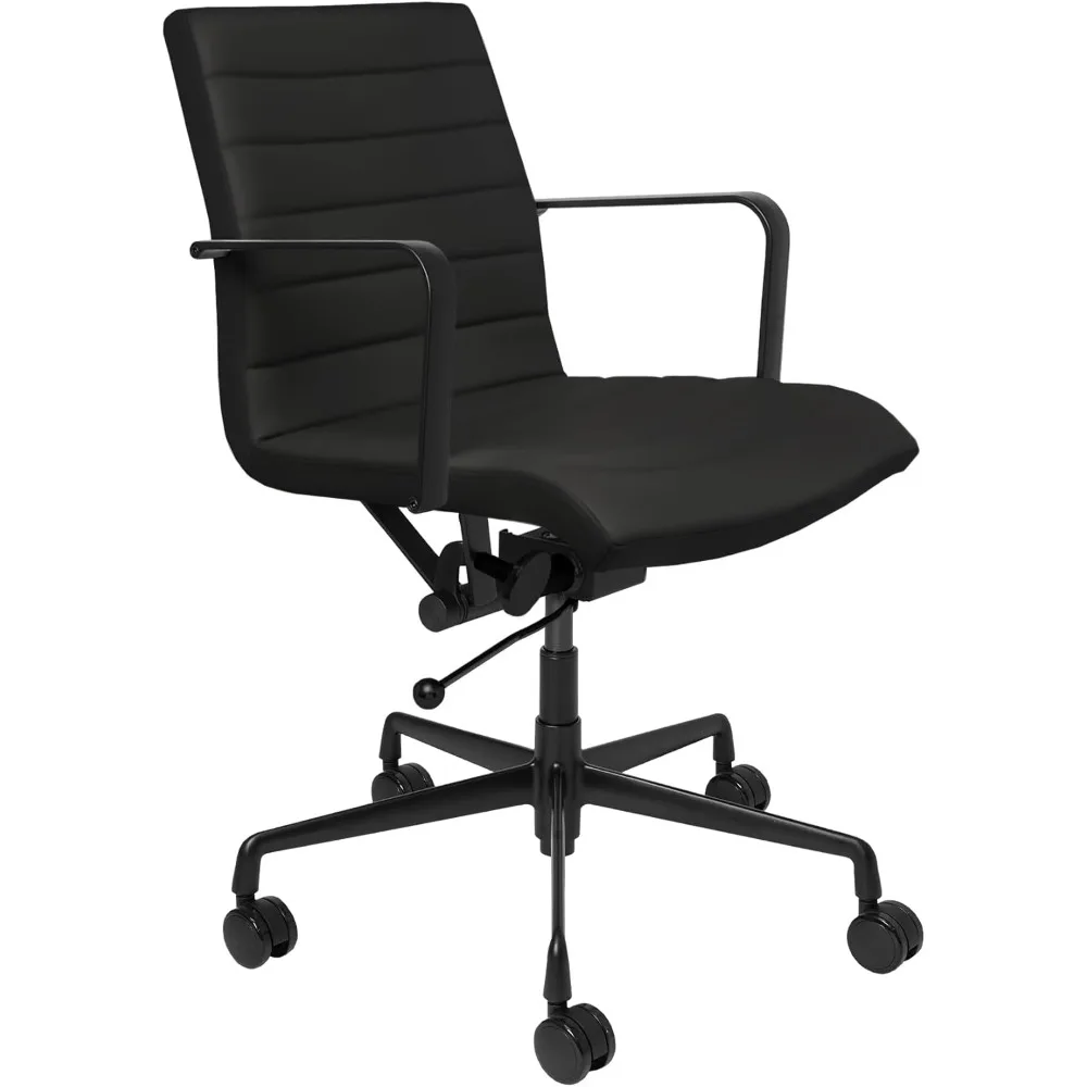 

Ergonomic Mid-Back Swivel Office Chair with Ribbed Design and Armrests