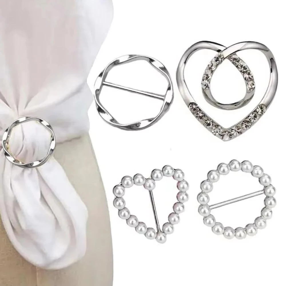 4Pcs Metal Ring Knotted Brooch Scarf Button T-Shirt Hem Fixed Buckle Women Fashion Decor Clothing Accessories
