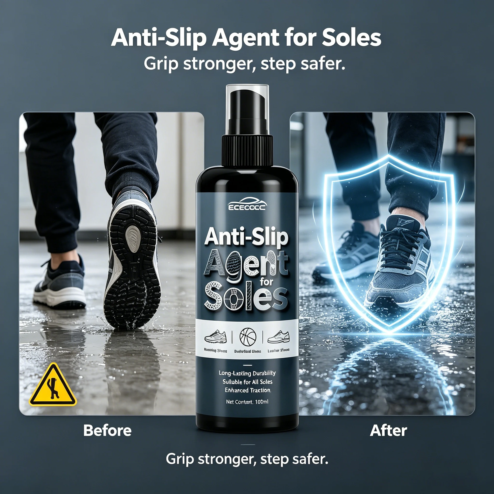 

100ML Shoe Sole Anti-Slip Agent Long-Lasting Non-Slip Formula Enhance Grip & Traction Reduce Slip Fall Risk Universal for All Fo
