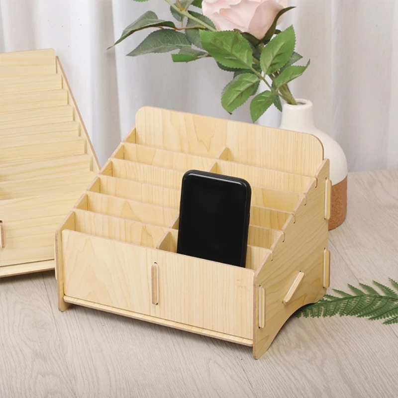 Desktop Phone Screen Storage Box School Office Wooden Phone Holder Phone Repair Management 12/24 Storage Tool