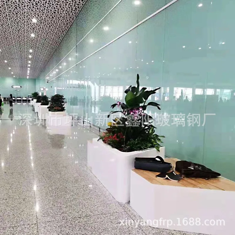Outdoor shopping mall creative fiberglass flower pot seat indoor combination planting fiberglass flower box floor combination