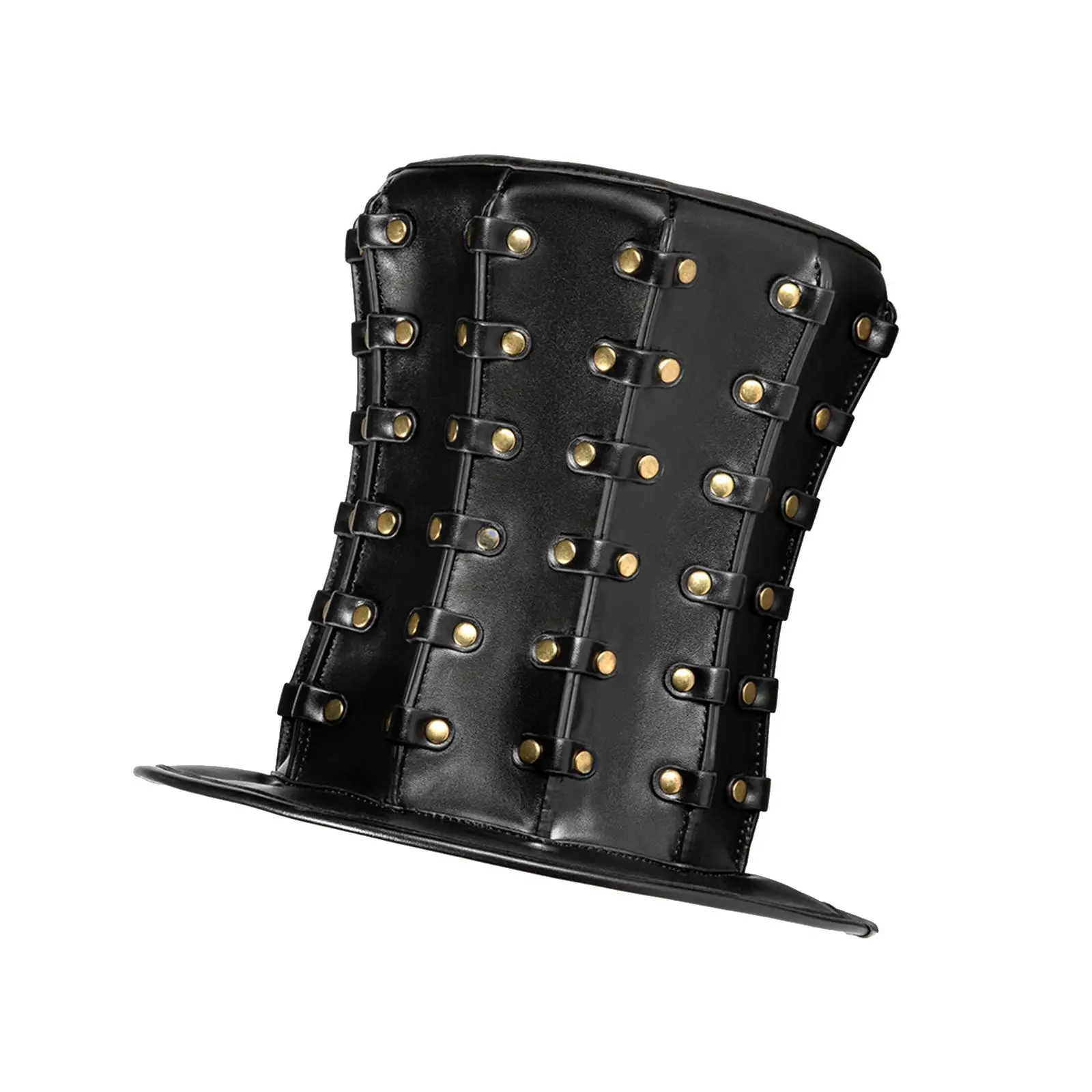 Moderne Punk Hoed Fancy Dress Foto Props Pu Lederen Goochelaar Zwart Tall Top Hat Voor Vrouwen Mannen Halloween Stage Performance banket