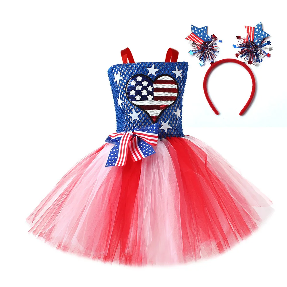 

Girls 4th of July Tutu Dress American Flag Kids Patriotic Clothes Independence Day Stars Kids Carnival Holiday Tutu Costume