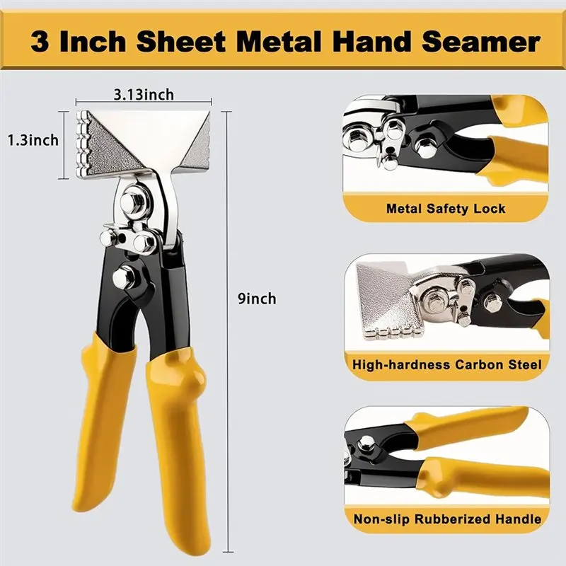 Hand Operated 3 Inch Sheet Metal Seamer, Straight Jaw Bender Bend Tool For HVAC& DIY Projects