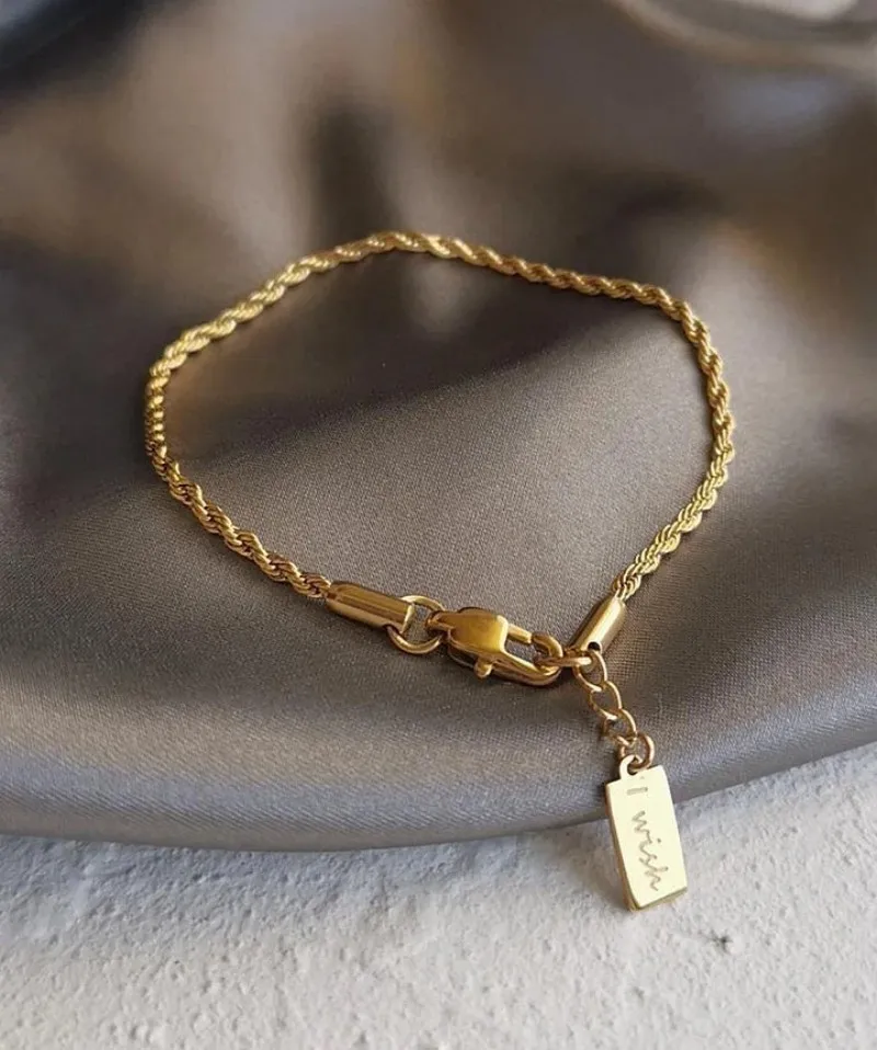 

Custom Square Name Plate Bracelet Custom Gold Twist Chain Bracelet Custom Handwritten Square Plate Bracelet Women's Jewelry
