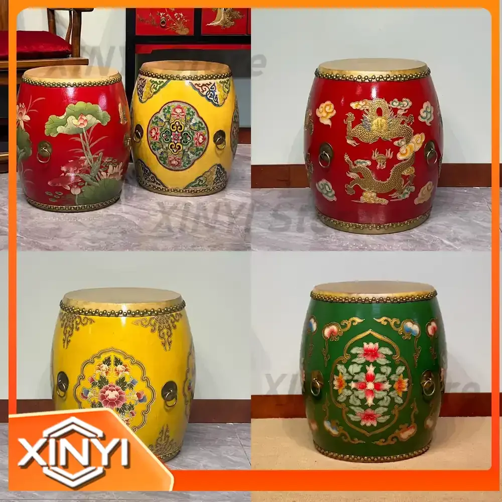 for Chinese Style Distressed Drum Stool for Solid Wood Tea Table Accent Seat Living Room Dining Room Home Decor Ottoman