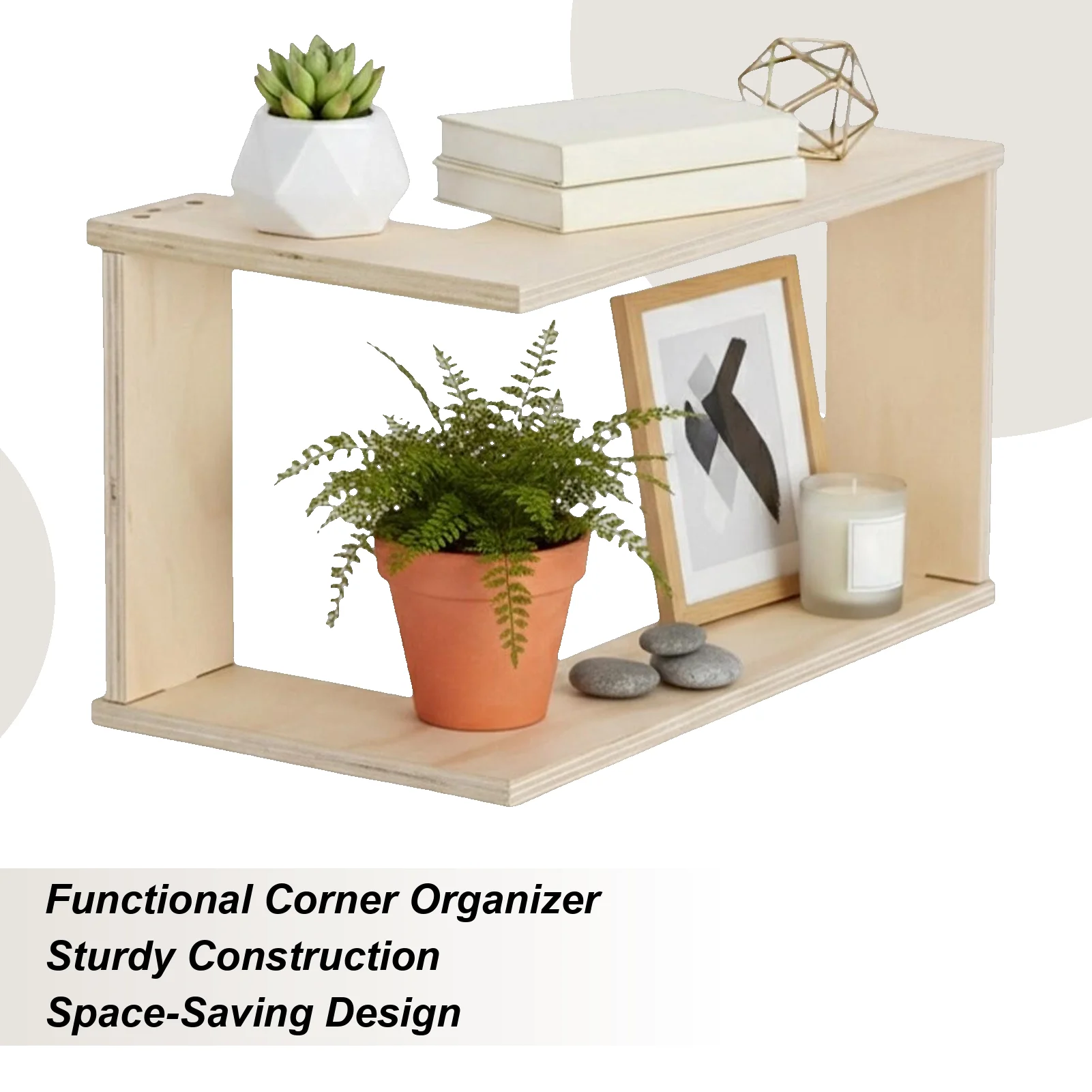 

Corner Wall Shelf Wood Double-Layer Photo Frame Rack Wall Mounted Book Shelf For Apartment Home Office Bedroom Kitchen Entryway