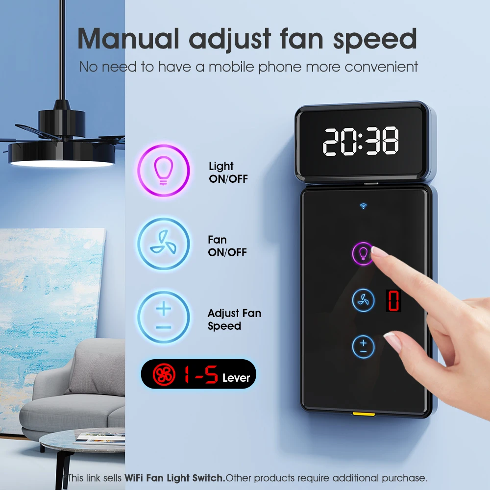 SMATRUL Tuya Smart Home Wireless Wifi Fan Light US Switch Wall Touch With Screen Display Backlight TypeC Timing Voice App