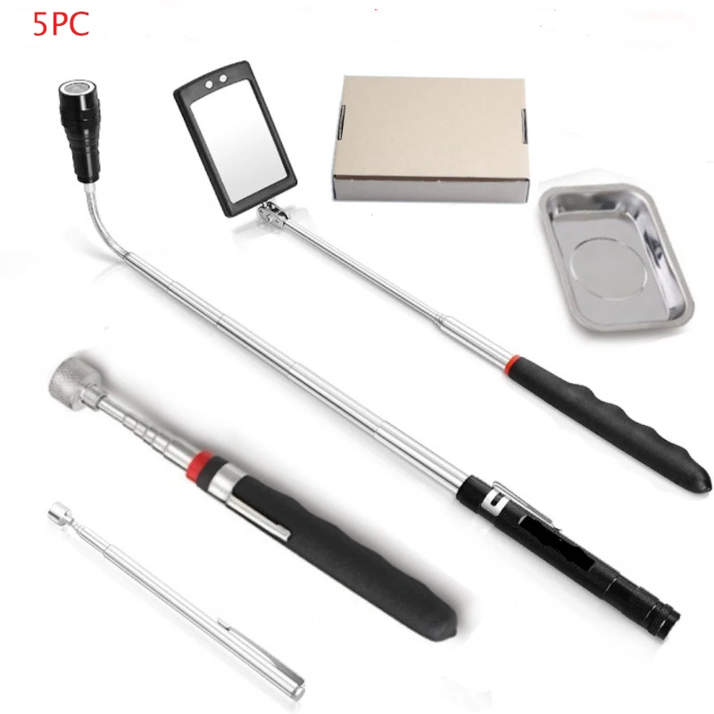 360° Inspection Mirror LED Light Telescoping Mirrors Extend Mechanic Tools Inspection Mirror Telescopic Handle Repairing Tools