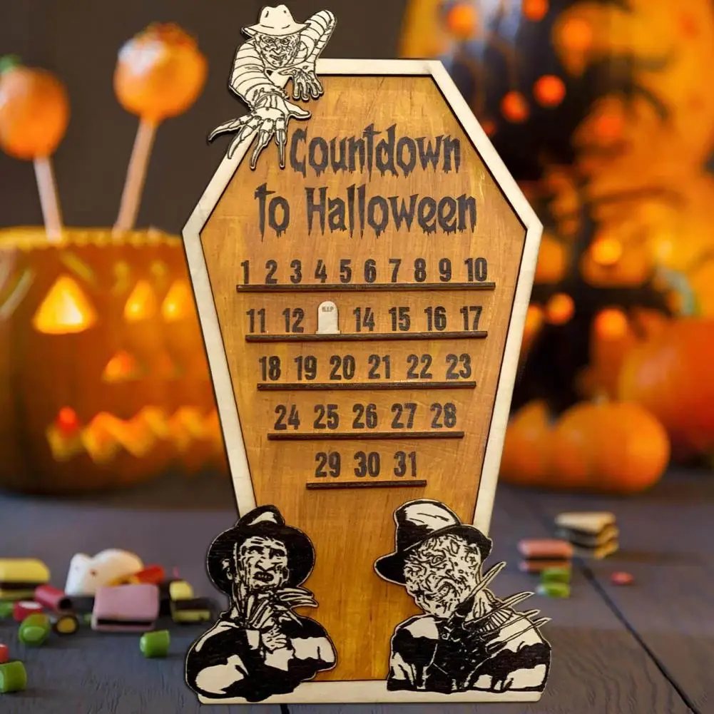 Wooden Countdown Calendar Rustic Halloween Advent Calendar with 31 Days Countdown Farmhouse Desktop Decoration for Festival Gift