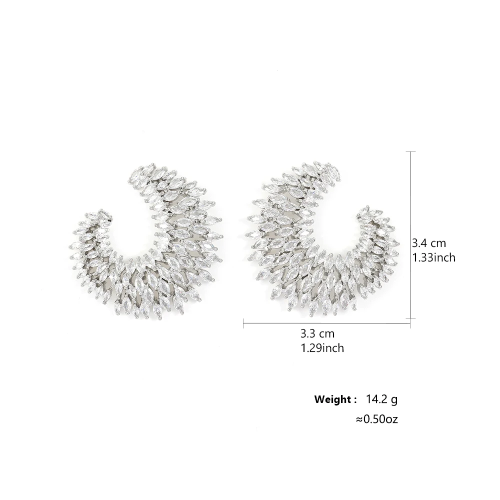 RAKOL C Shape Full Zircon Stud Earrings For Women French Elegant Crystal Shiny Bridal Earrings Wedding Jewelry Gifts