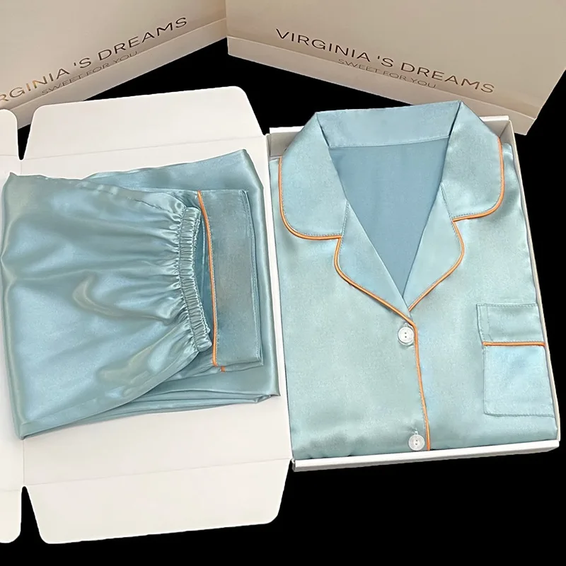 

Spring/Autumn New Arrival Solid-Colour French Ice Silk Long-Sleeved Pyjama Set for Women Comfortable Homewear Casual Set