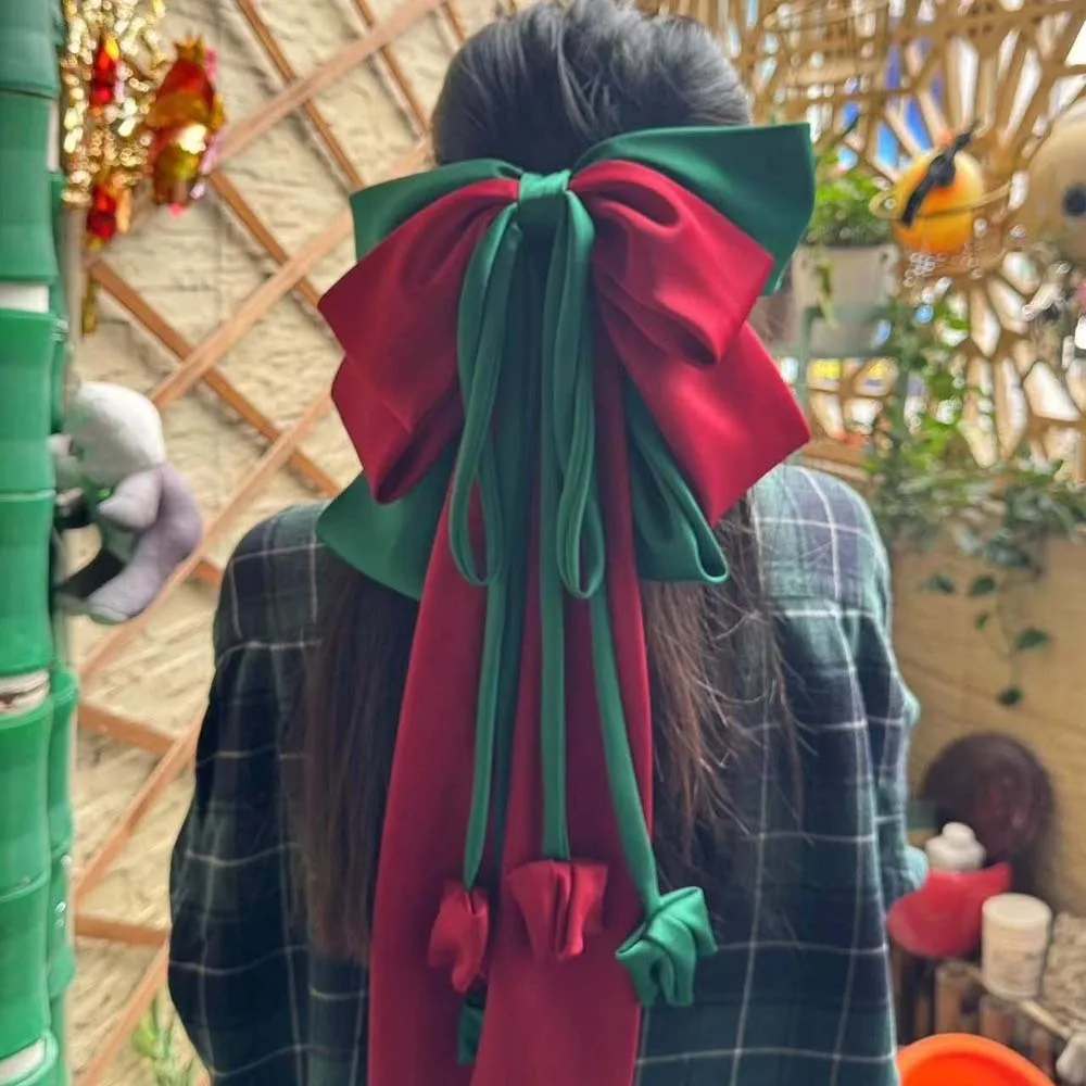

Alloy Oversized Bow Hair Clip Contrast Color Sweet Satin Ribbon Headdress Versatile Hairpin Christmas Hair Accessory Women